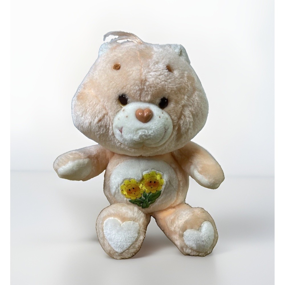 Vintage Care Bears Friend Bear Plush‎ Stuffed Animal Peach Flowers 10 Inch